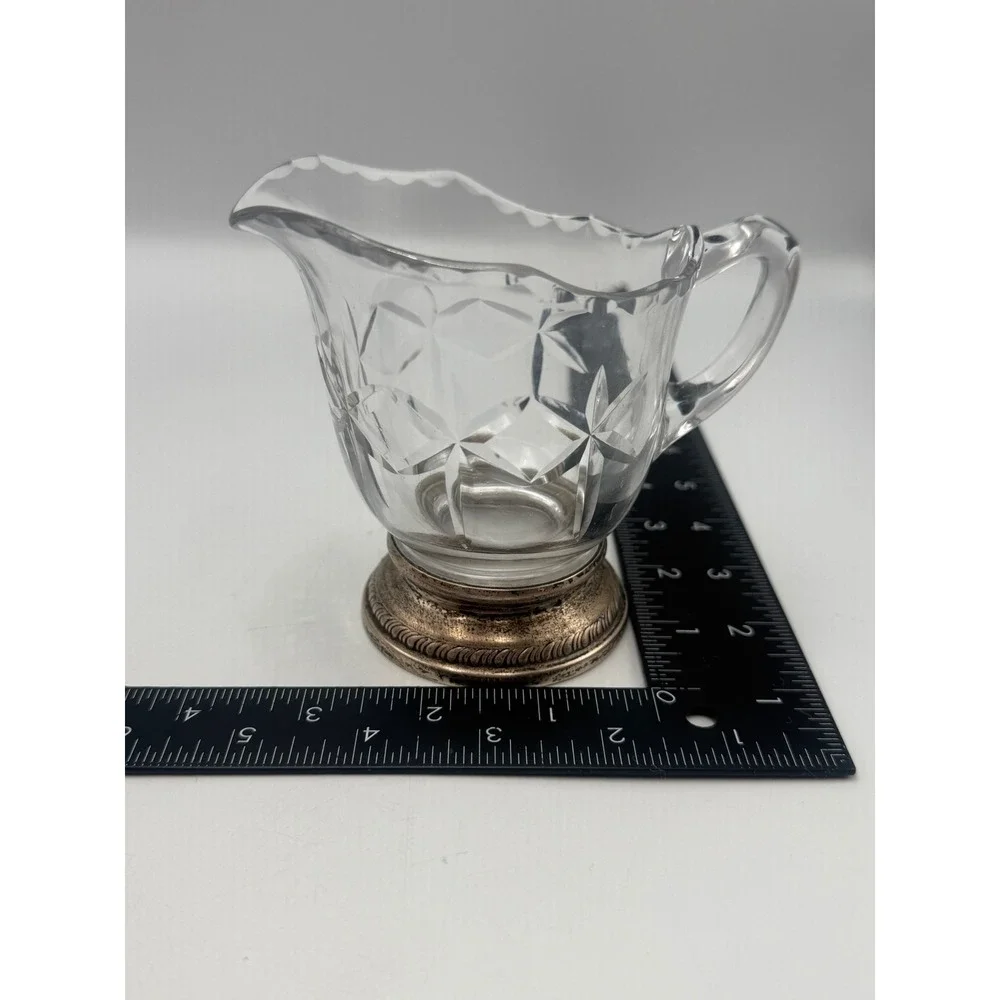 Duchin Creation Sterling Silver Weighted Base Cut Glass Creamer and Sugar Set